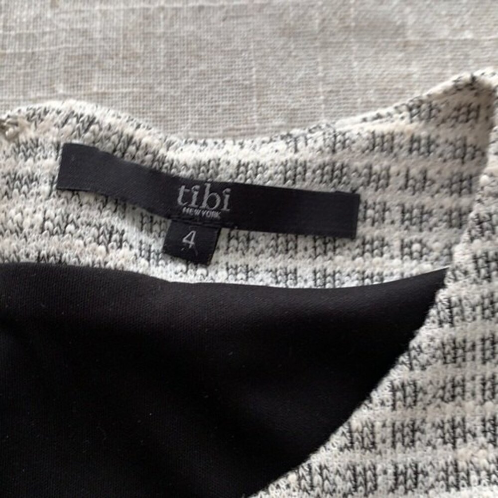 Tibi Faux Leather Panel Fit & Flare Jacquard Mini Dress US 4 Black Grey - Picture 2 of 7